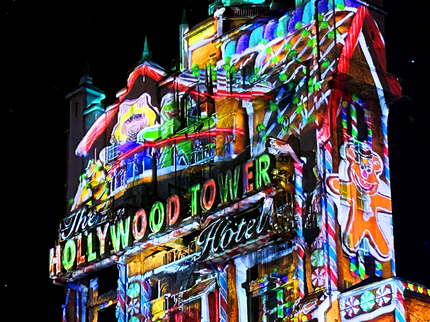 Tower of Terror projections during Disney Jollywood Nights.
